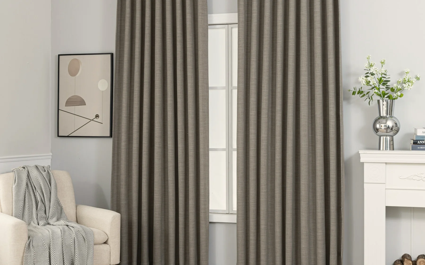 A calm, warmly lit room with natural textures